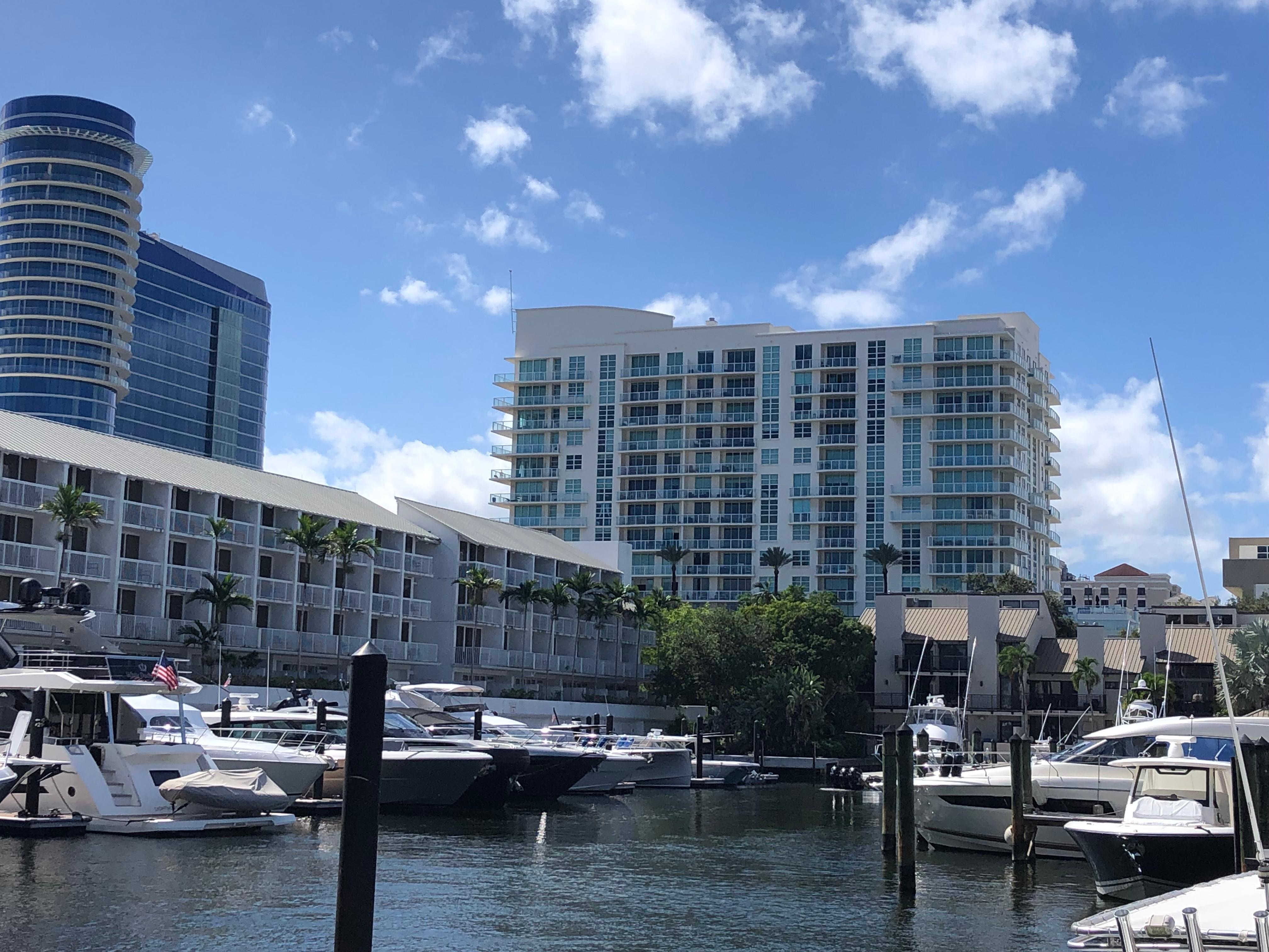 View from the pool area to marina