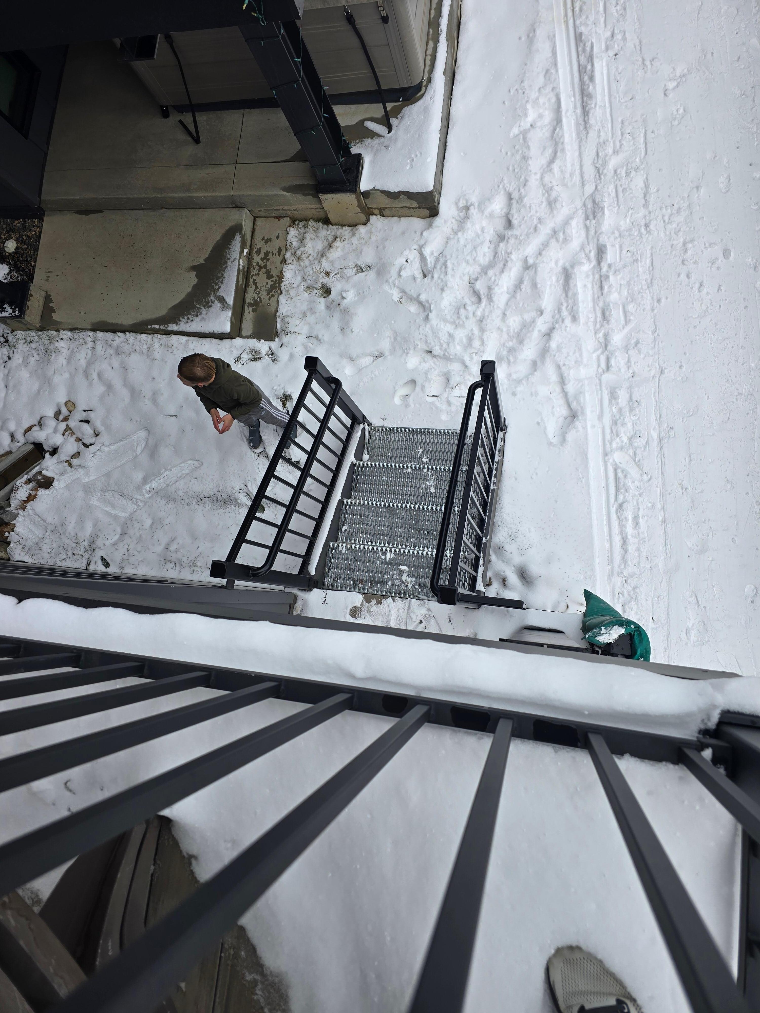 Walk down these few steps and ski down to the lift.