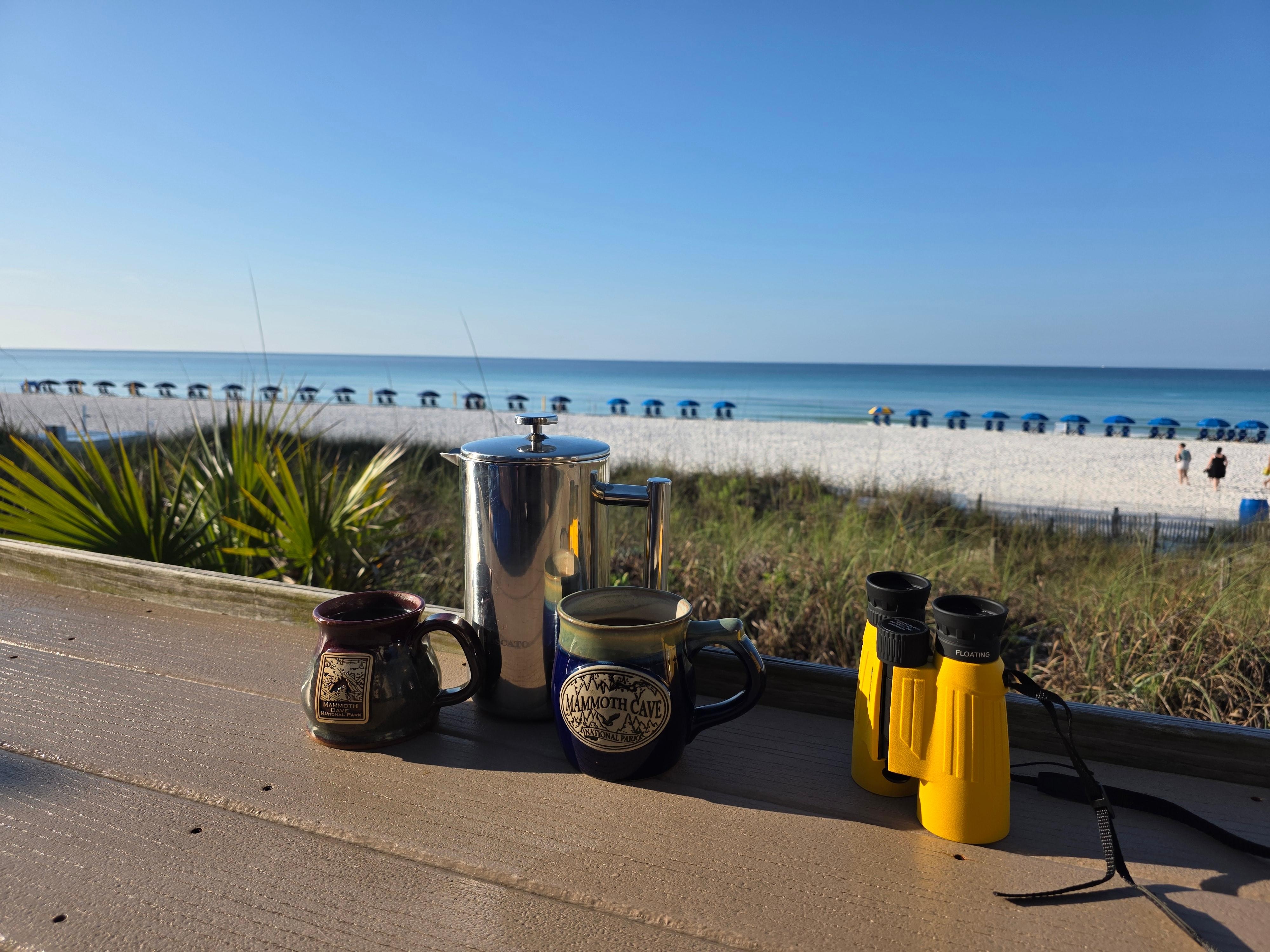 From the Beach Club deck- perfect for your morning coffee and bird and dolphin watching.