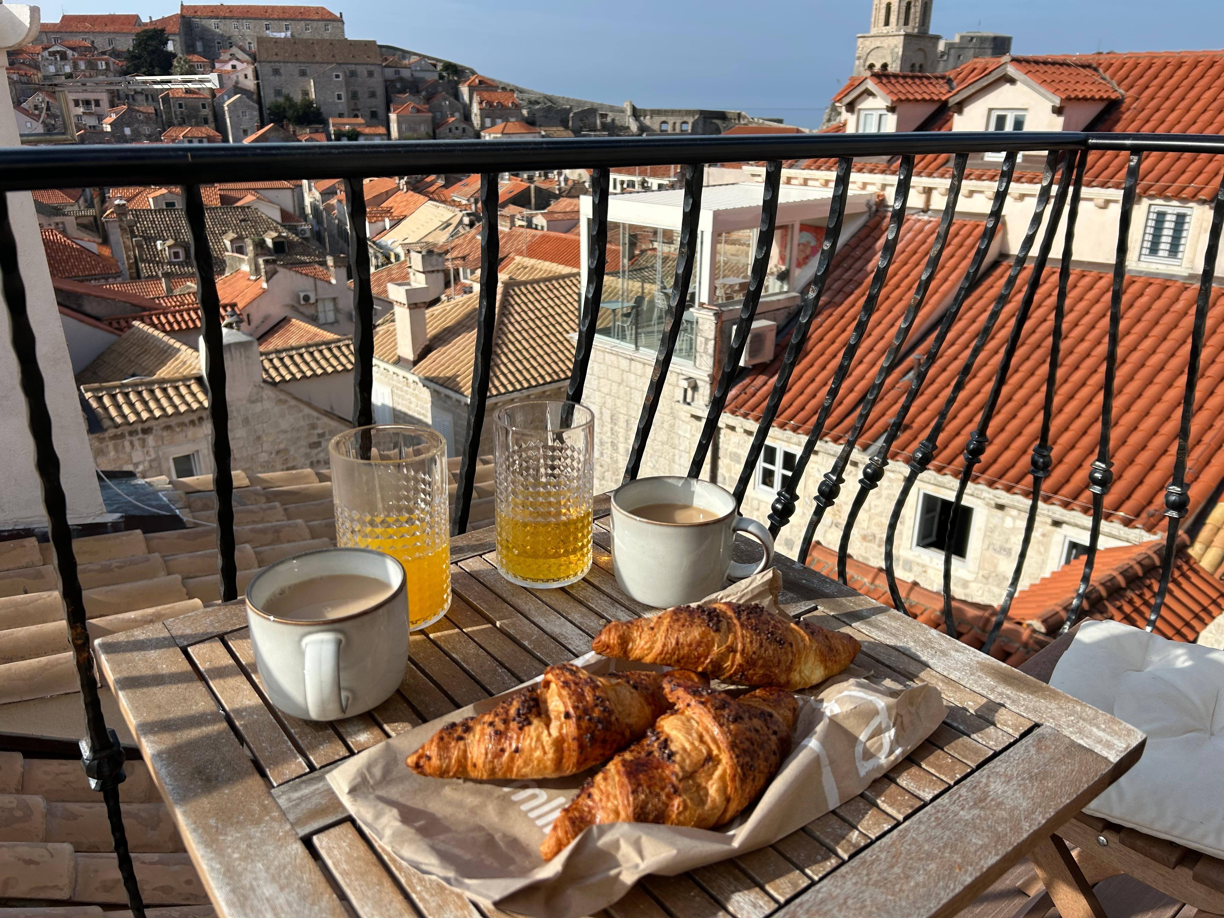 Morning view from balcony after trip to bakery. 