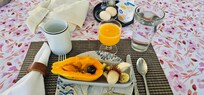 Breakfast tropical fruits plate