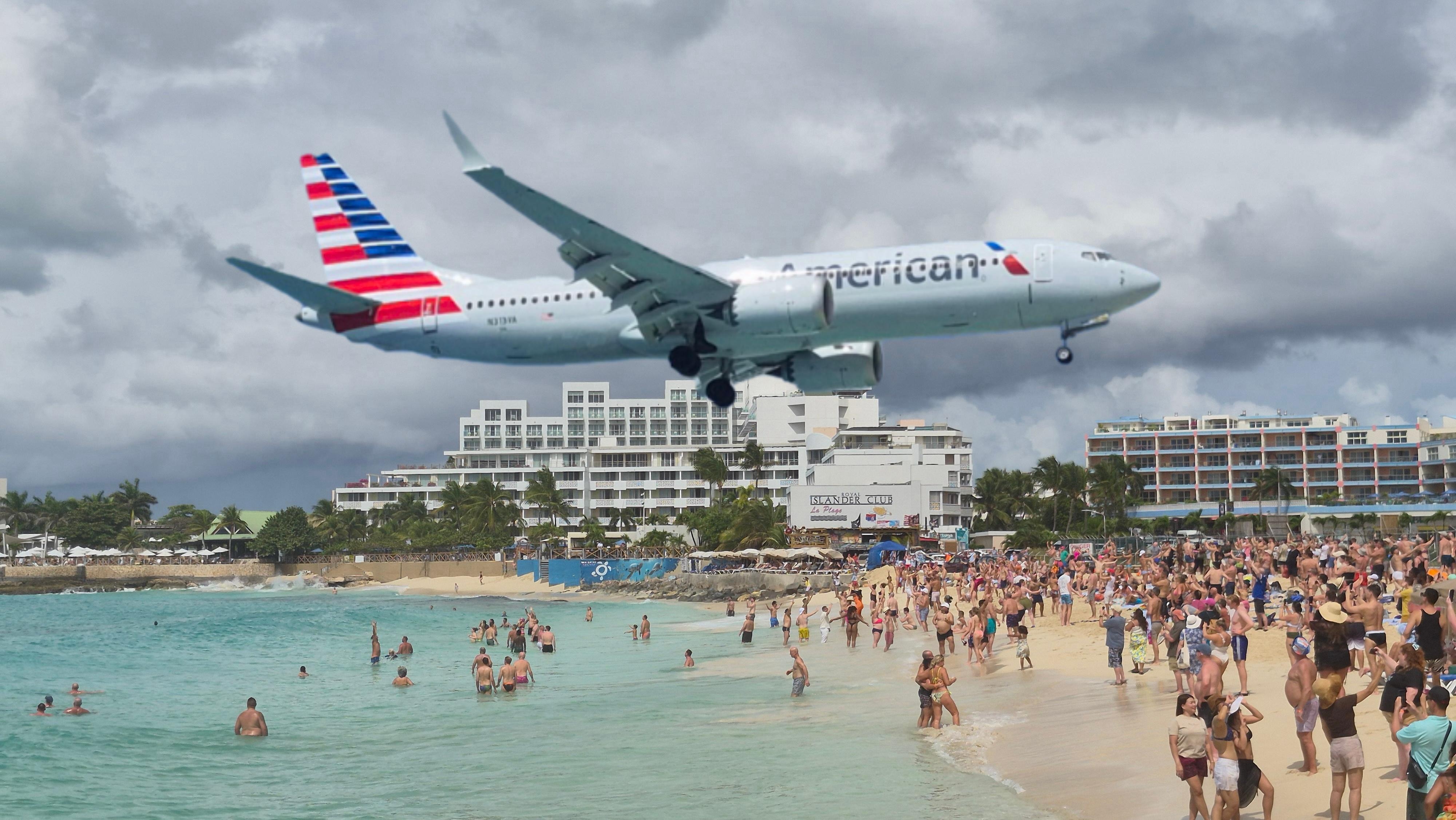 Plane coming in over Maho Beach.