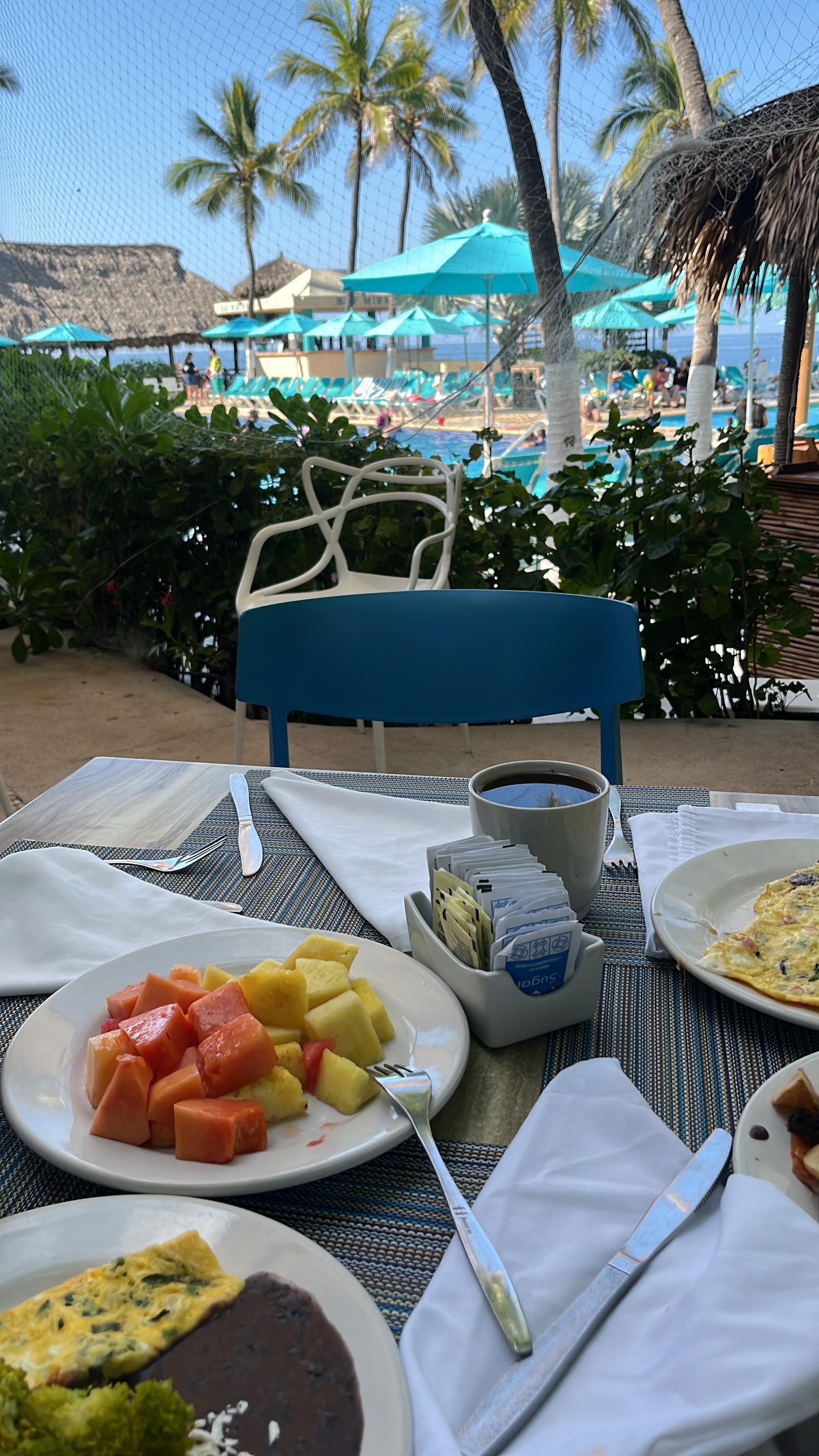 La zona de las albercas tiene una vista muy bonita desde el restaurante. 