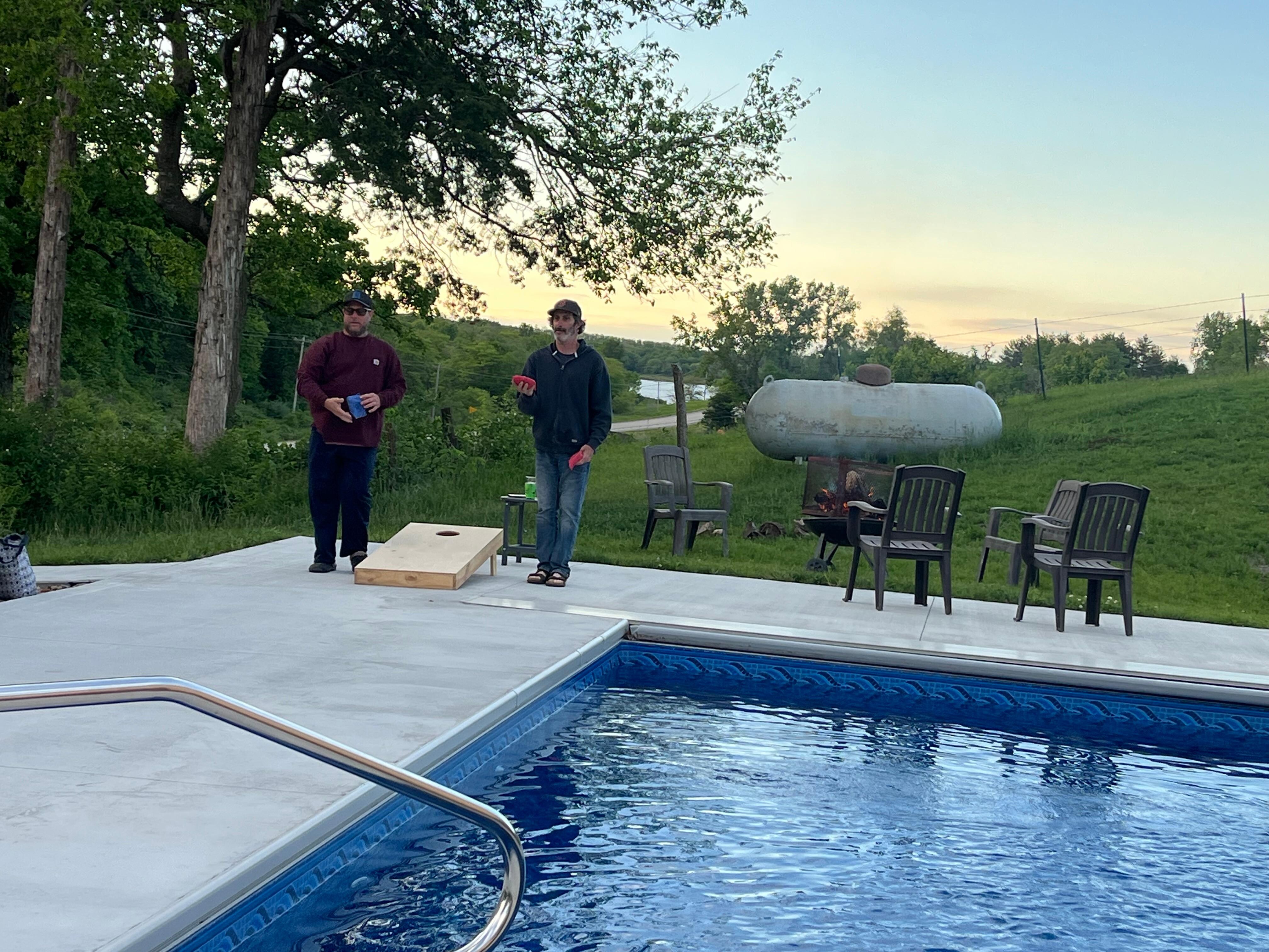 Cornhole by the pool