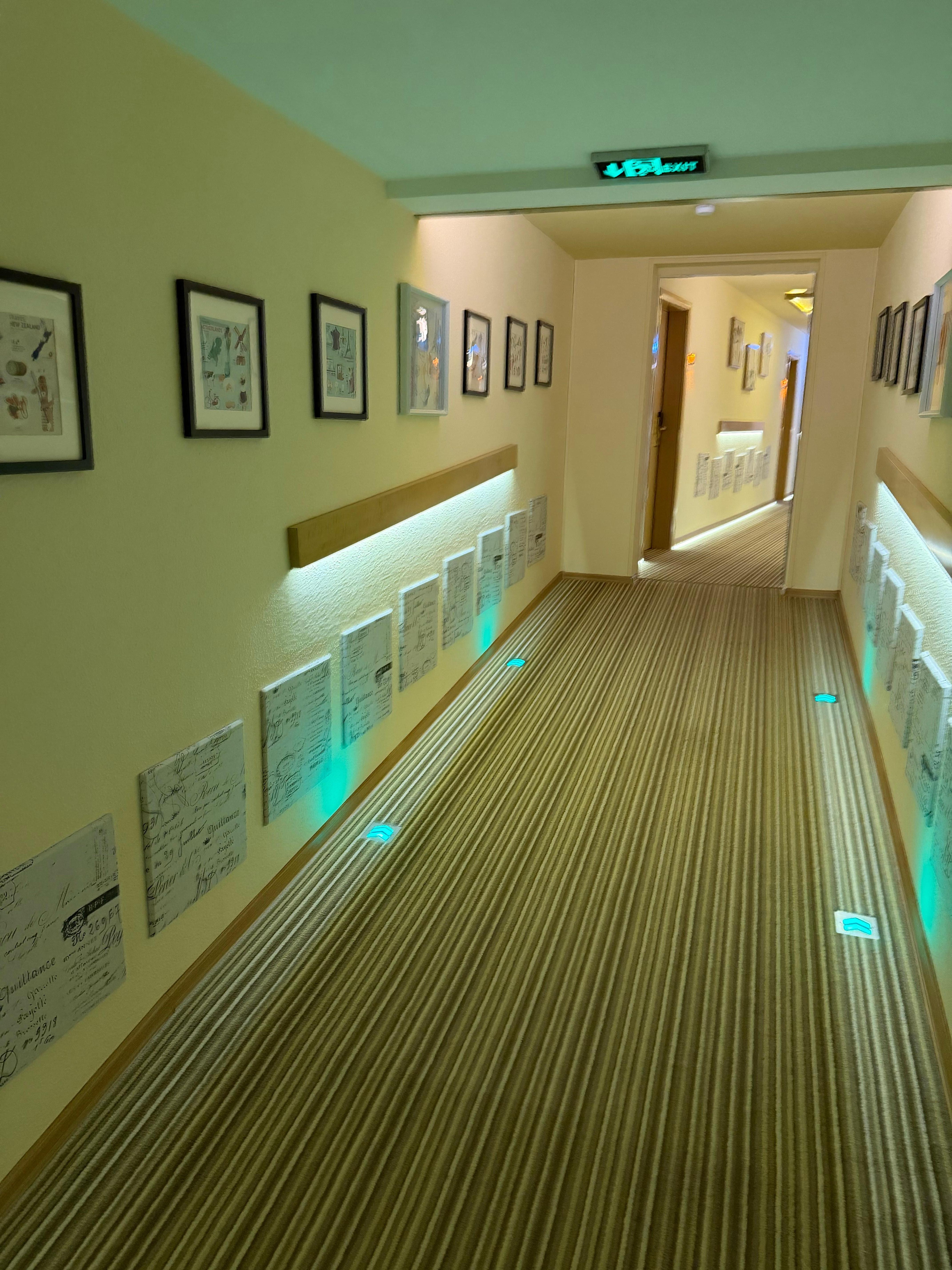 Well-lit and thoughtfully decorated hallways.