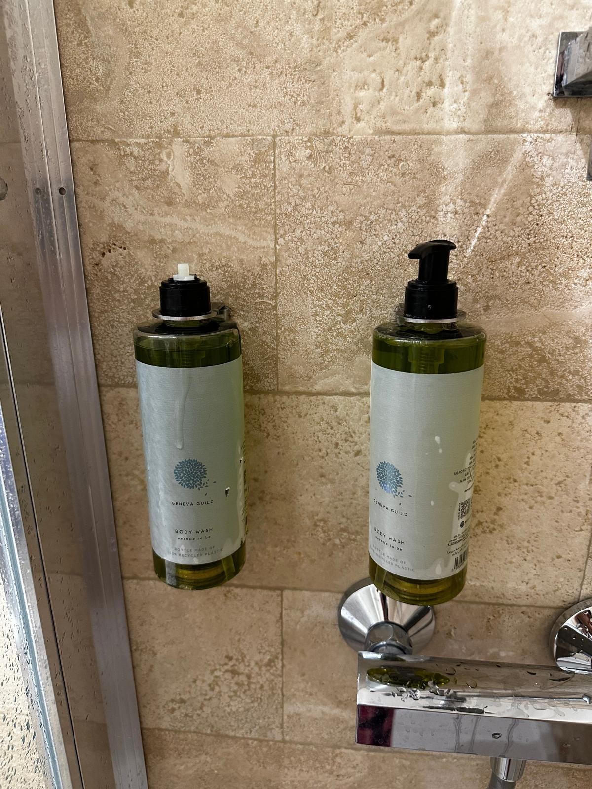 the shower gel bottles were undispensable, as the pumps didn’t work at all