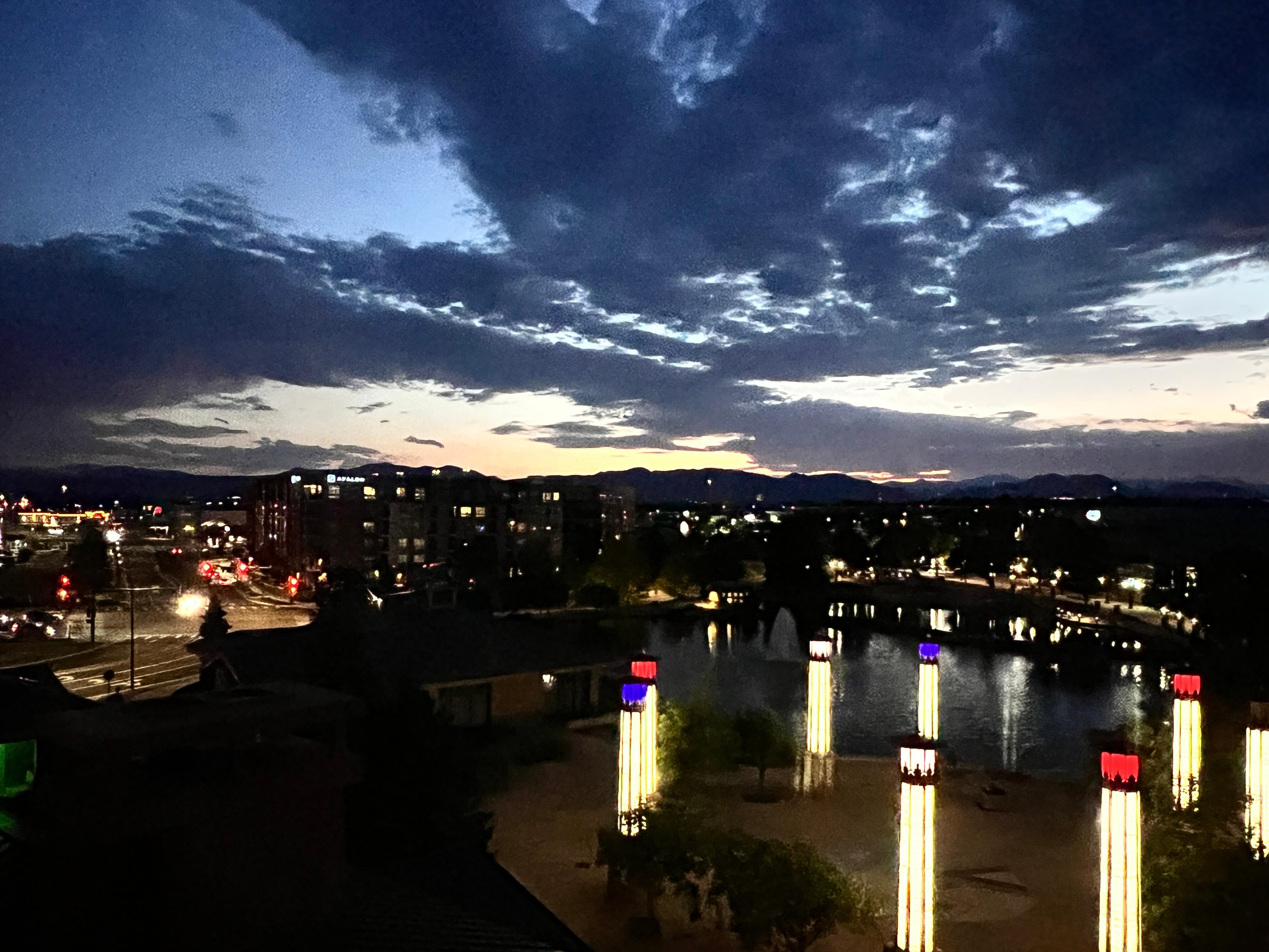 View of the plaza and the mountains from our room