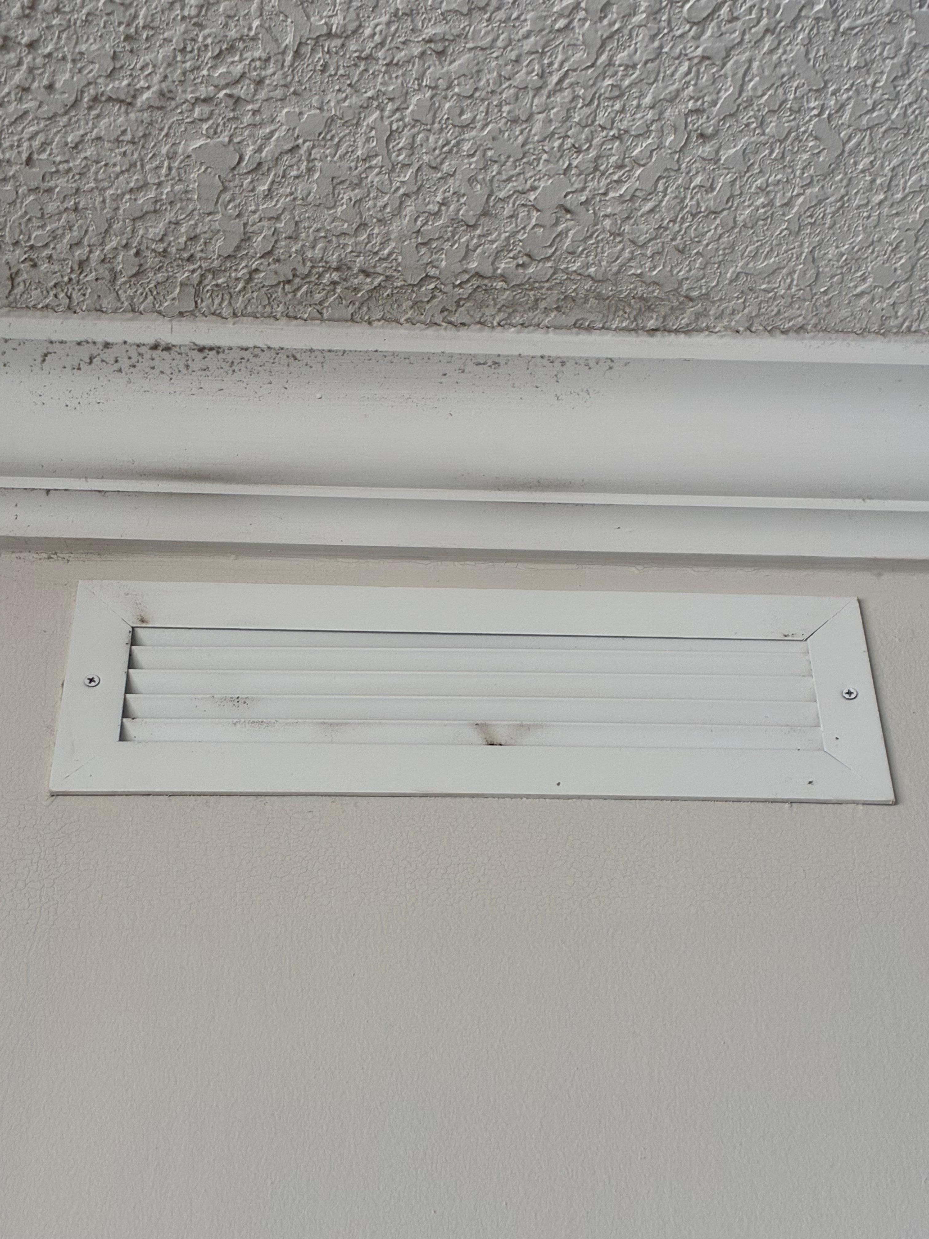 Dirty air vent and crown molding and ceiling 