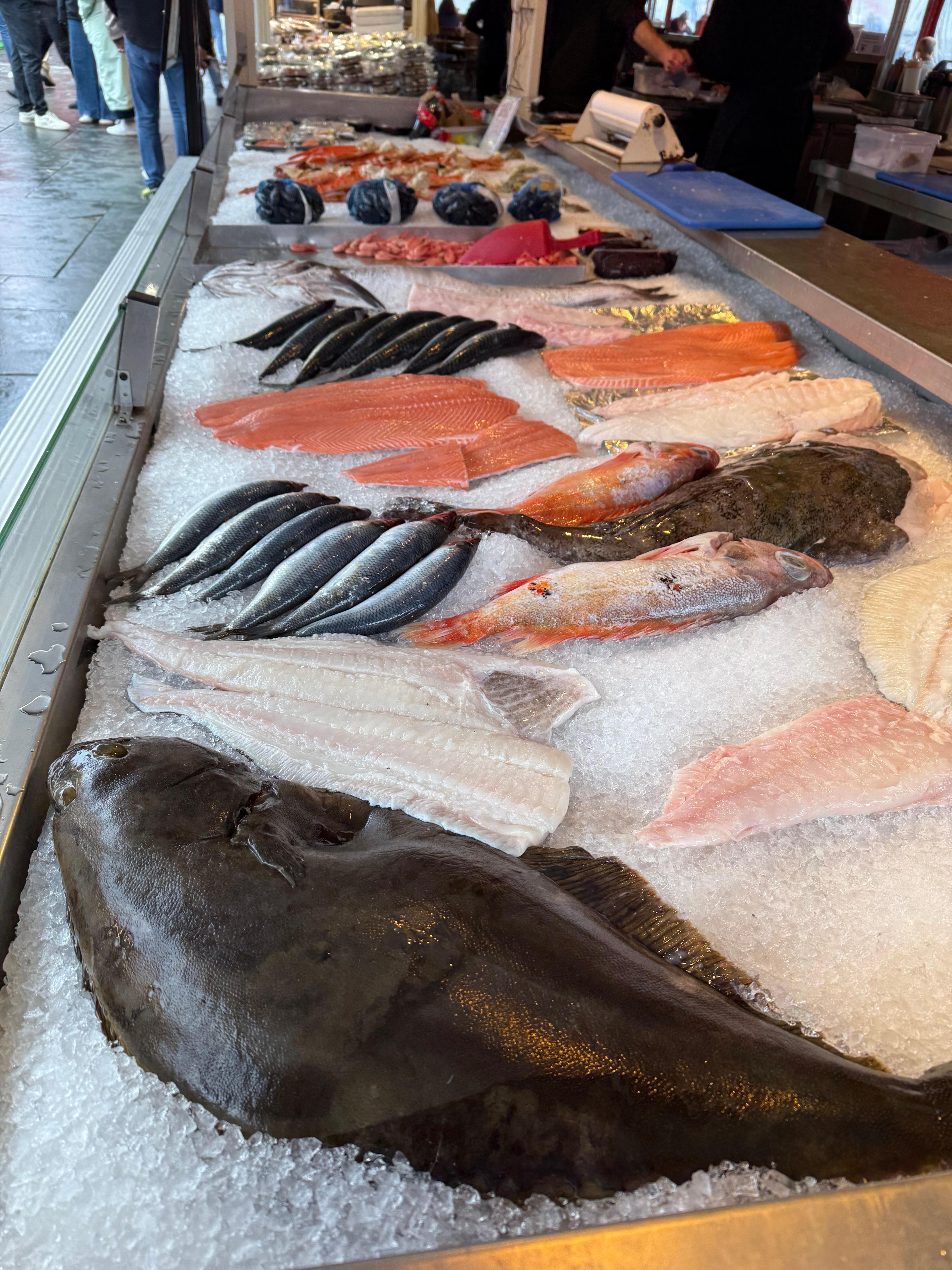 Fresh fish at harbor restaurants 