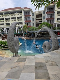 Another view of the pools with spray fountains