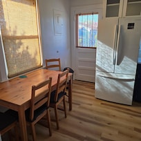 Kitchen, has a lot of what you need to cook for yourself and make ice cold drinks.