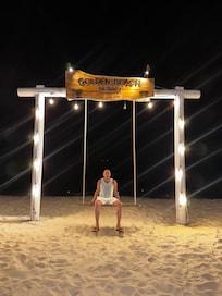 There a swing that they will take your pic on and give it to you in a cute holder for free