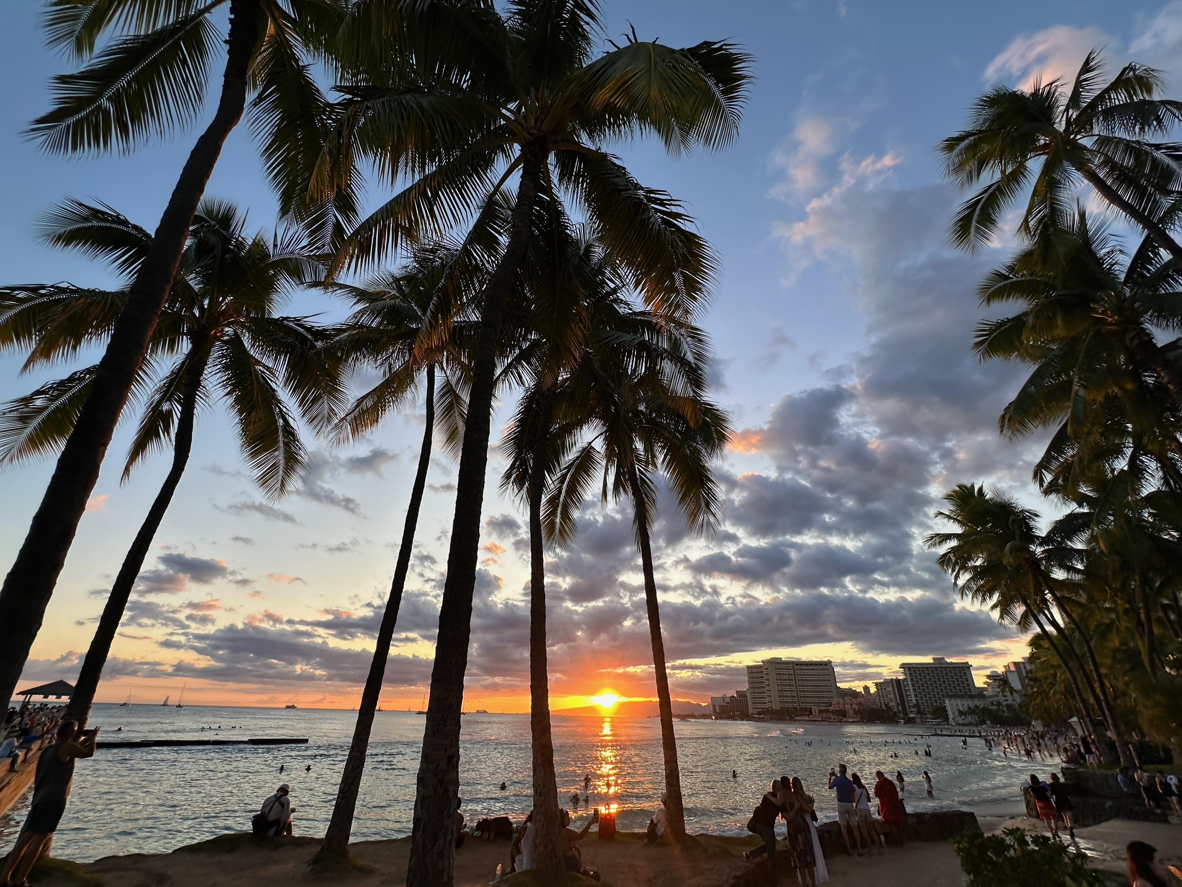 Sunsets on Waikiki beach a five minute walk away.