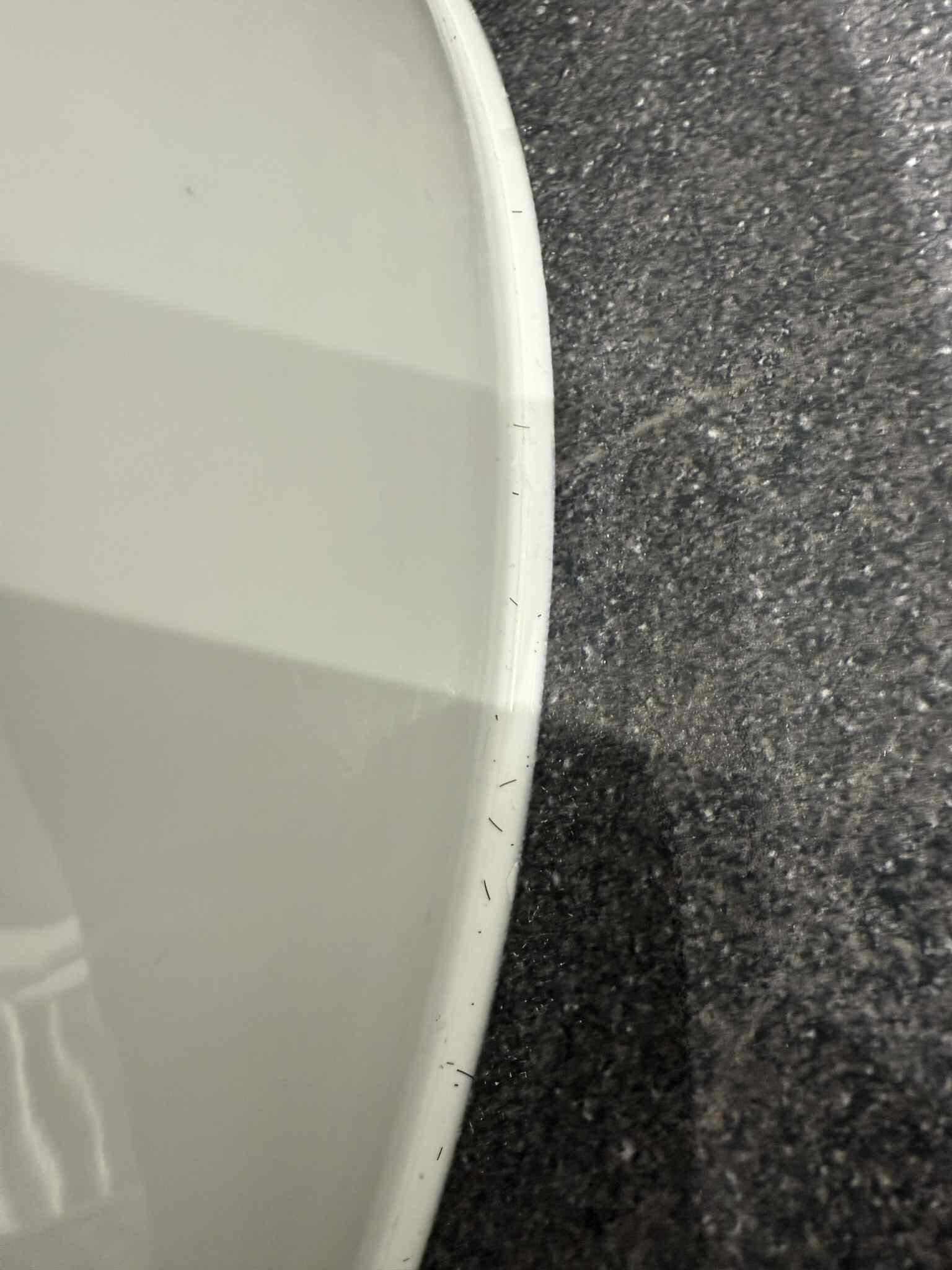 Hair shavings around the sink