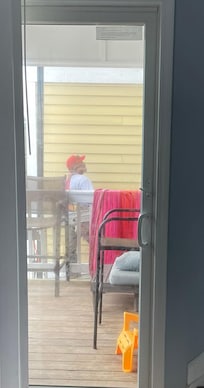 Workers right next to the balcony