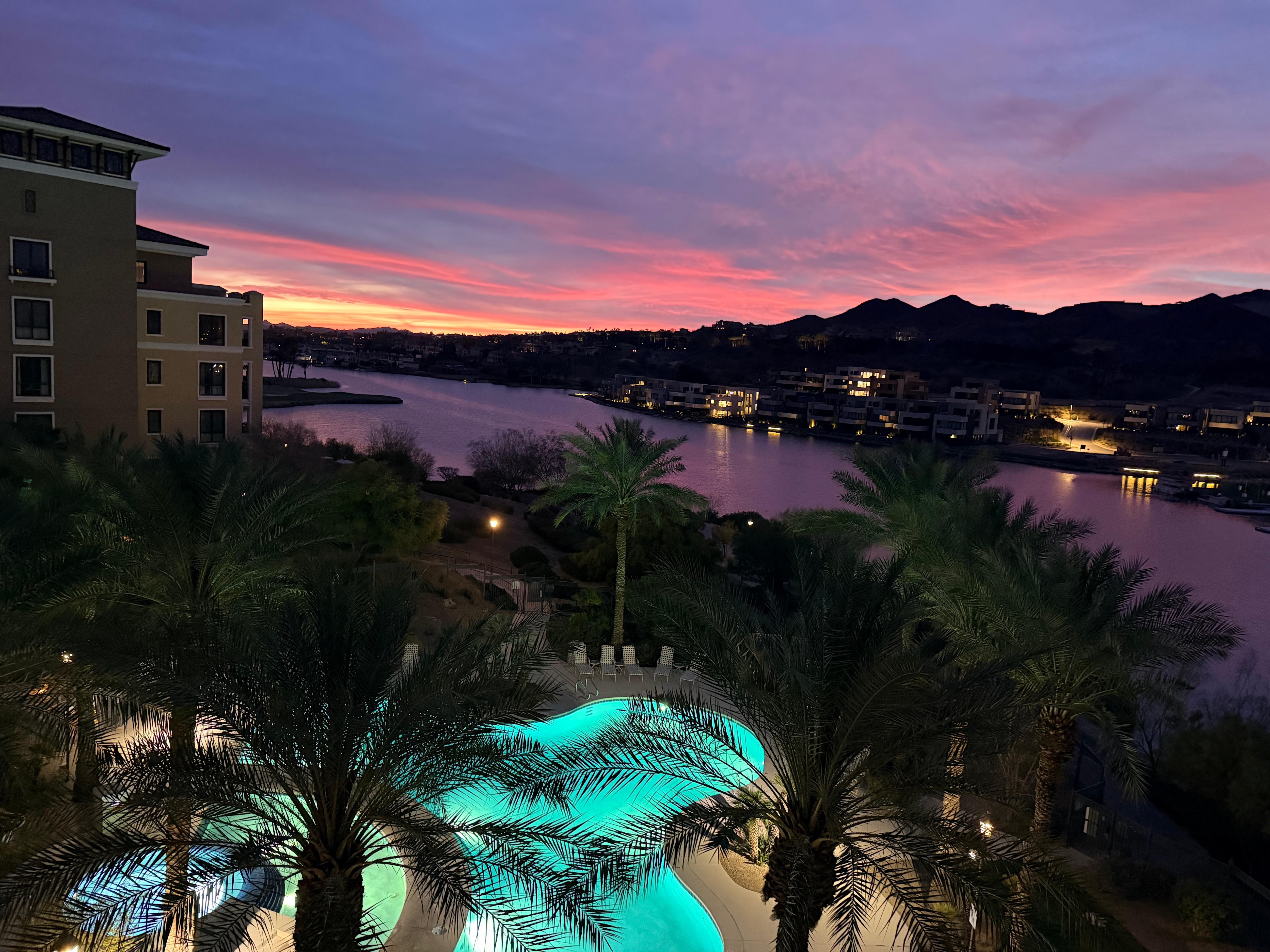 Swimming pool at sunrise 