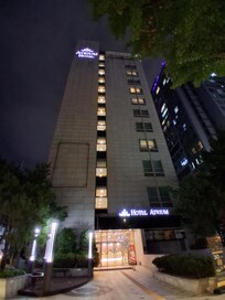 Outside the hotel