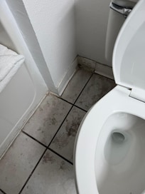 Stained tile floor needing to be stripped or removed and replaced.