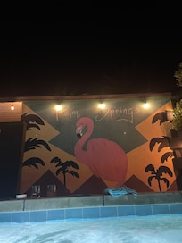 Beautifully done mural near the jacuzzi and there’s one near the front door.
