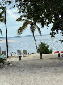 The beach is right outside the bungalows! Full of sea life. Clean water.
