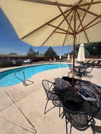 The pool area! The hot tub is to the left