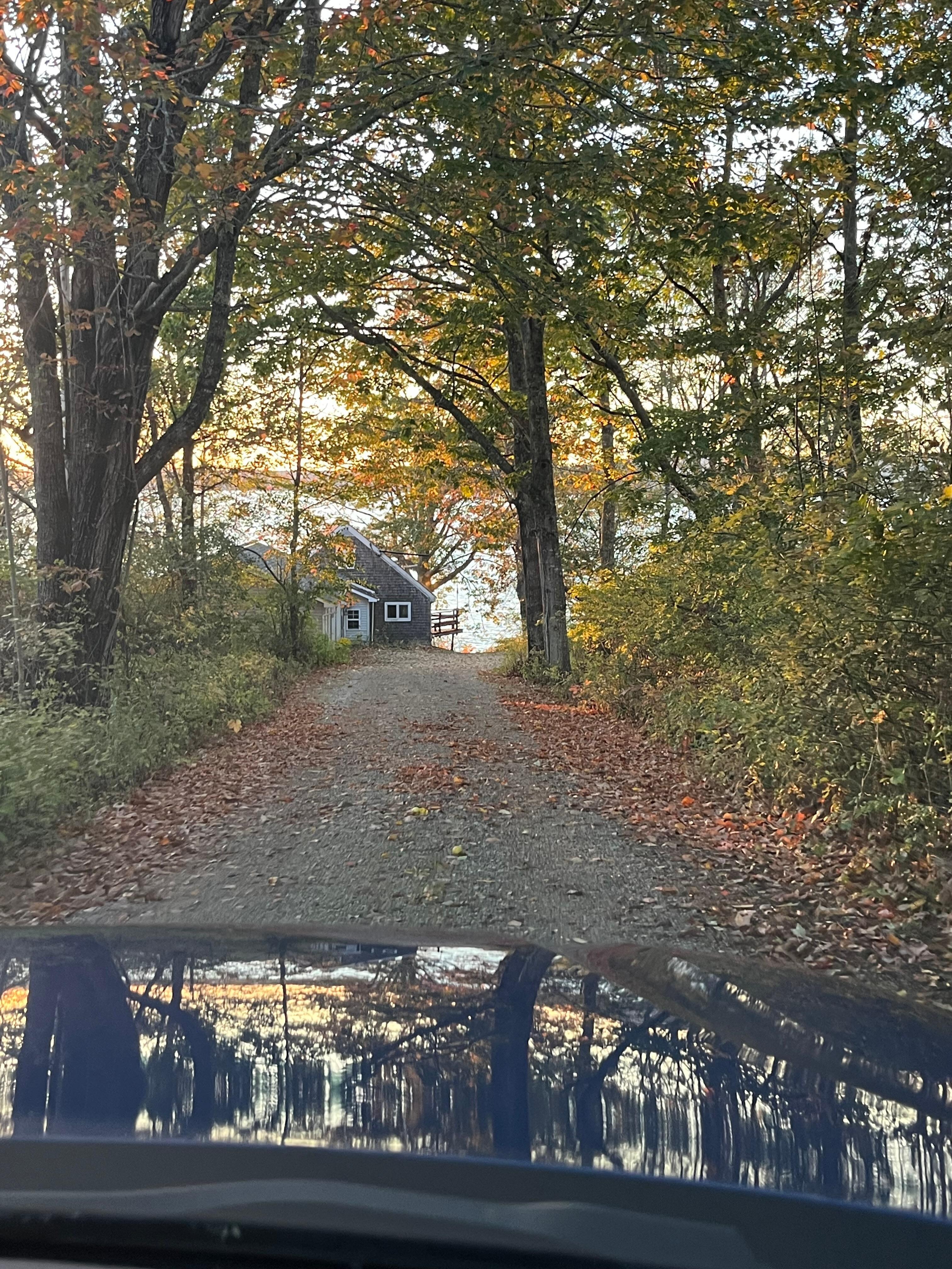 Driveway down to house on left.