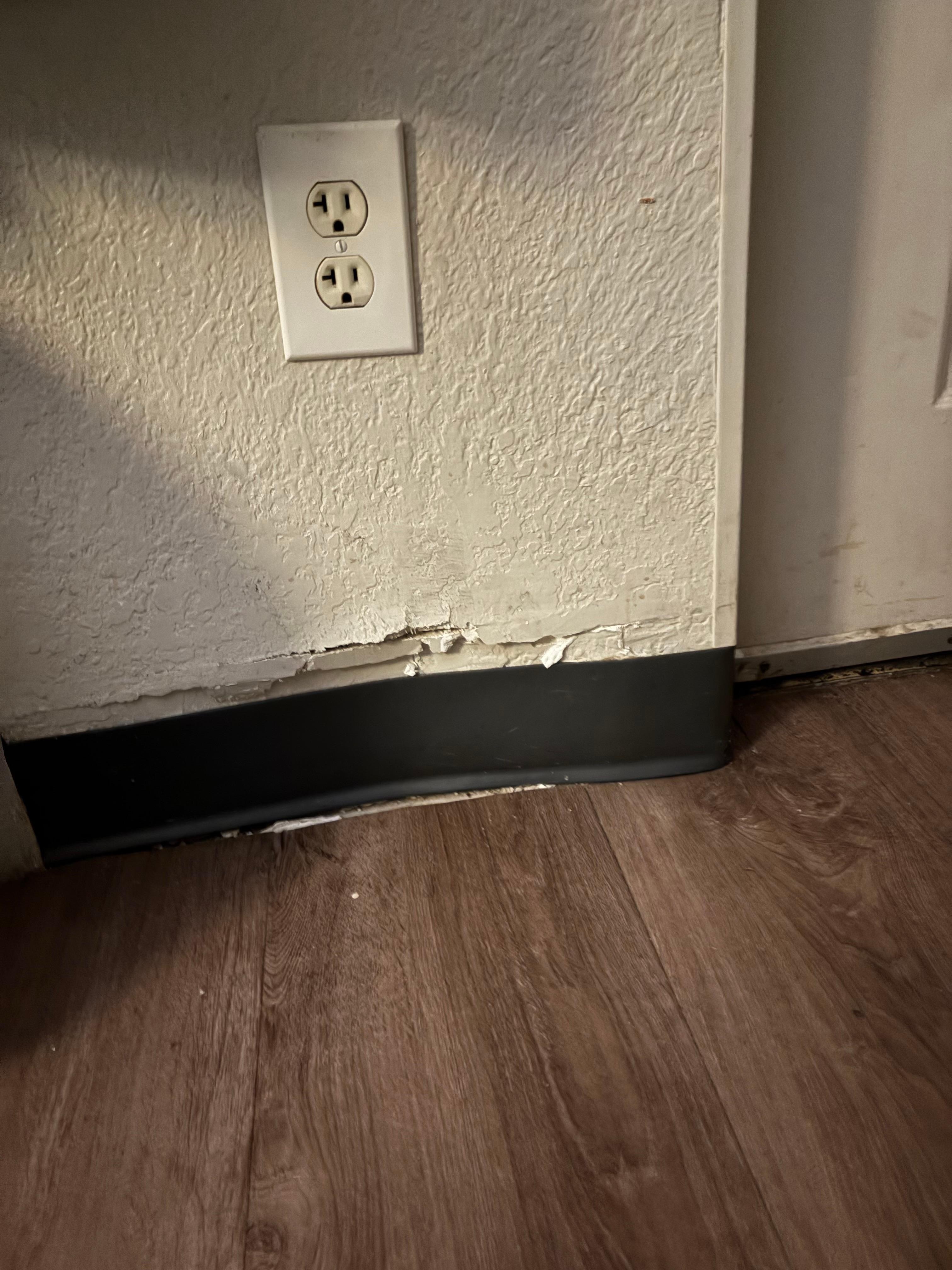 Wall moisture damage obvious 