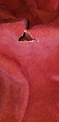 One of multiple holes in the blanket