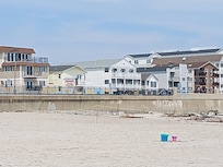 View from beach to our room at Breakers, 2nd building from left