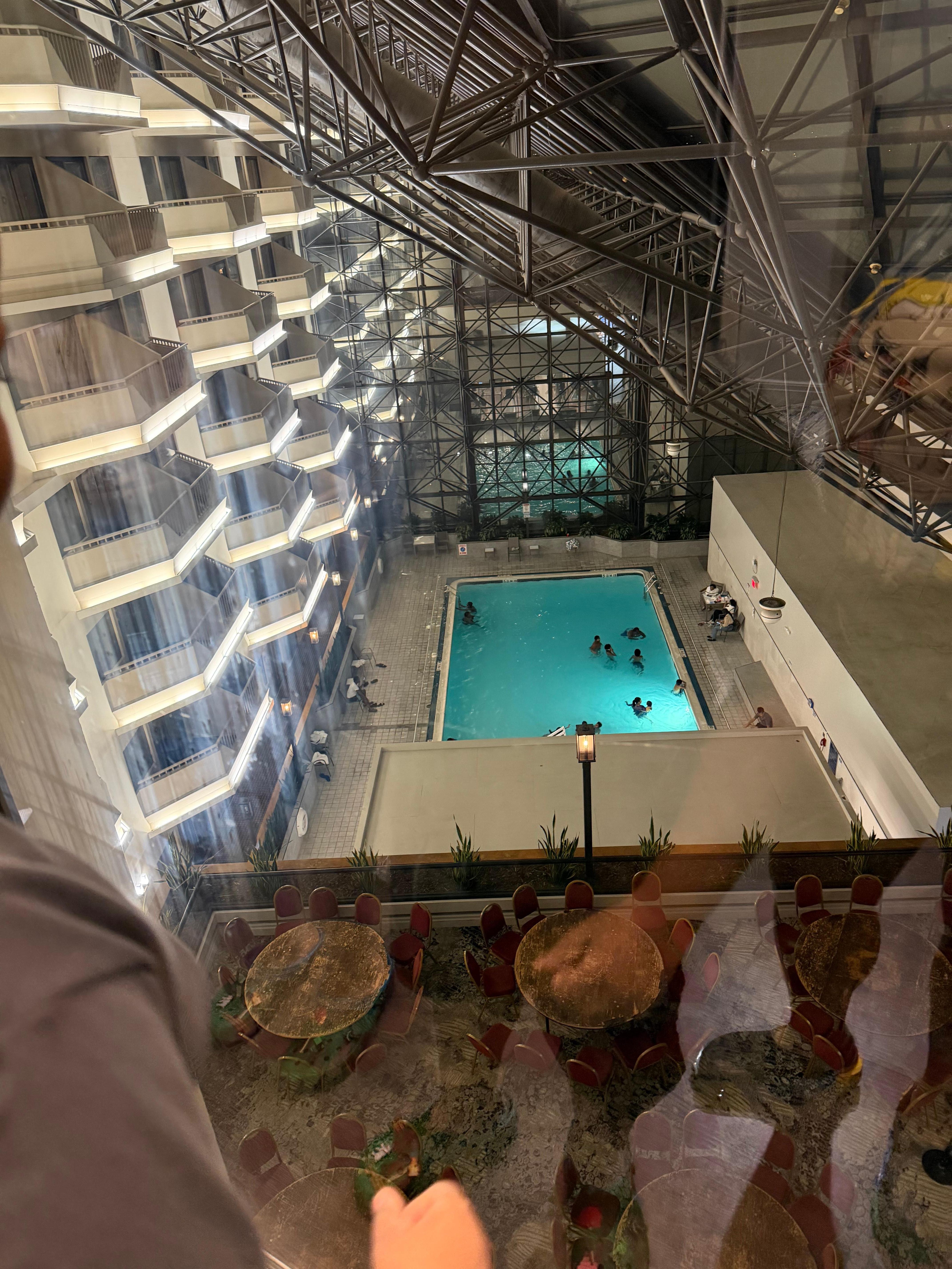 The view from the elevator of the pool 