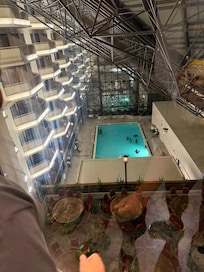 The view from the elevator of the pool
