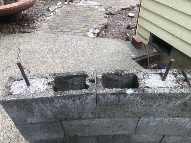 Dangerous exposed rebar! Would NOT pass any type of rental permit or certification. 