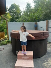 My daughter wanted to show off the hot tub even though only mom and dad got to enjoy it!