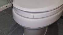 Cracked toilet seat.