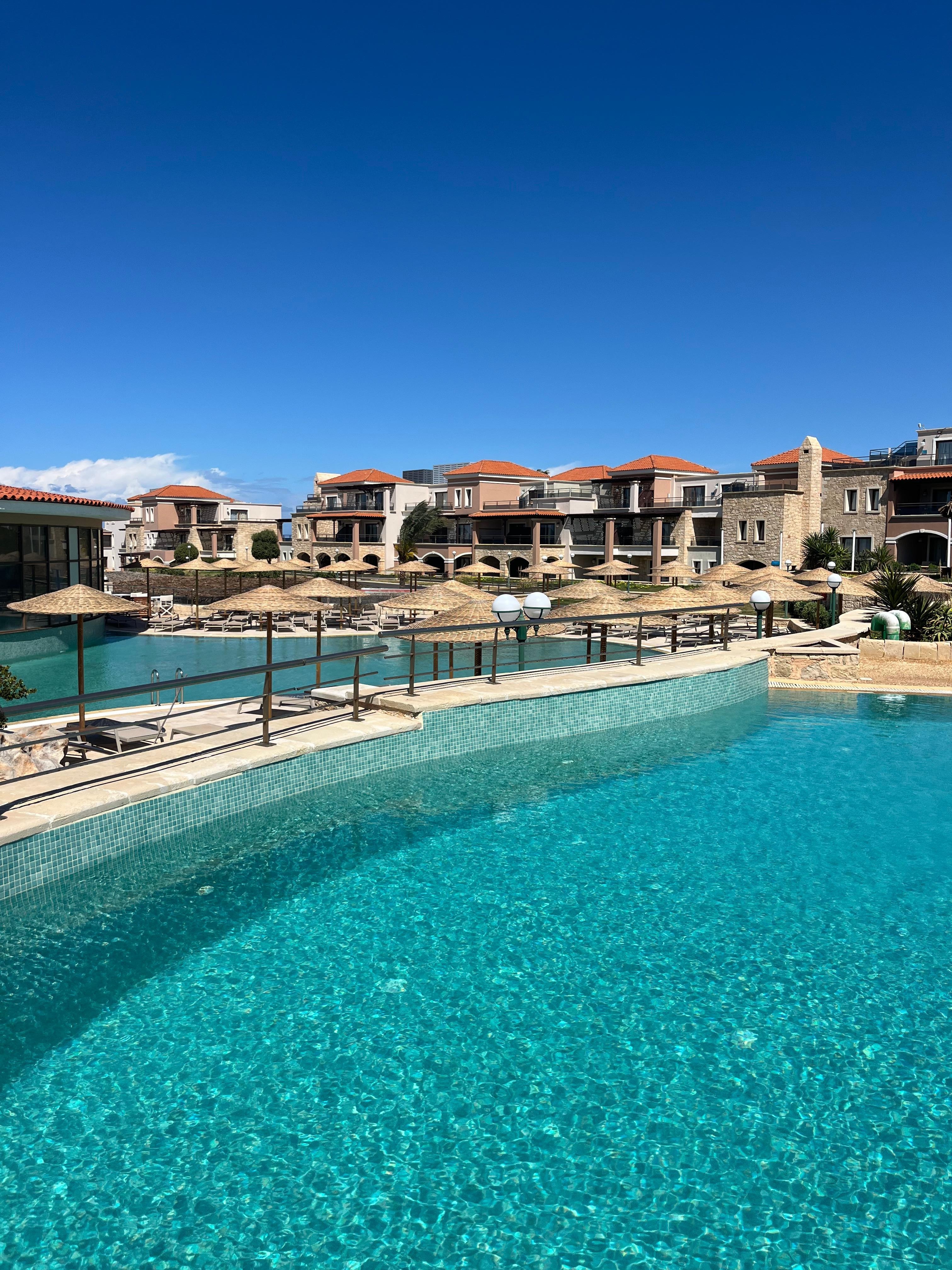 One of the many outdoor pools