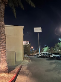 From the parking lot, you can see the logo of the hotel.