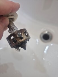 Drain plug for bathroom was so clogged with hair and grime, it would not drain properly