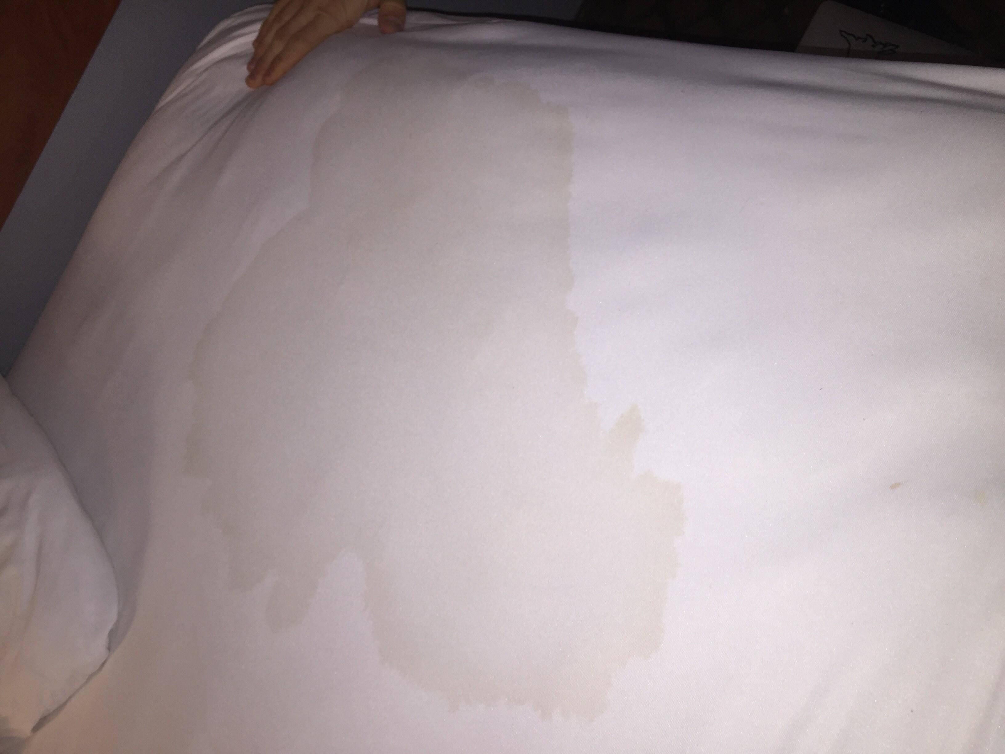 urine stained sheets upon entering