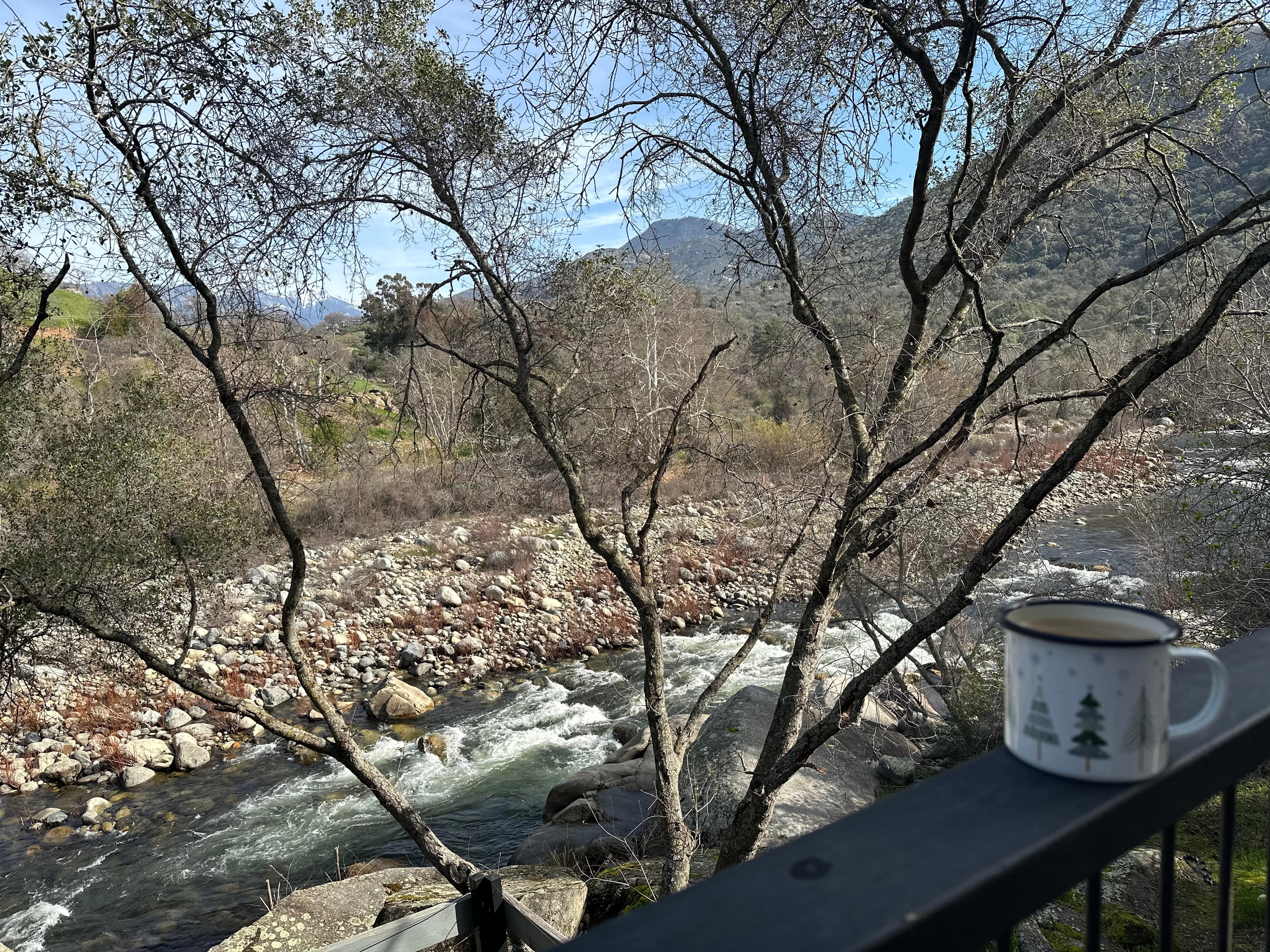 The view from the top deck, where the outdoor dining table is