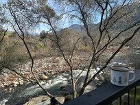 The view from the top deck, where the outdoor dining table is