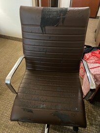 This was the horribly torn up desk chair in our room.