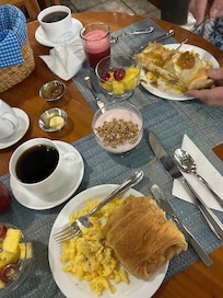 Breakfast with the BEST croissant (so flaky and buttery) I've ever eaten.
