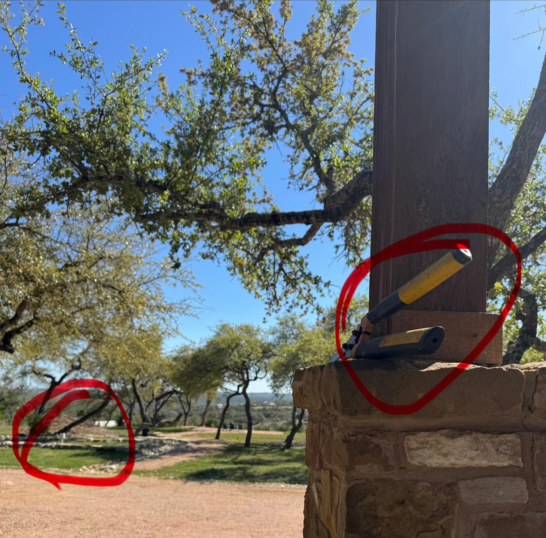 Rusted sheers placed for safety. 