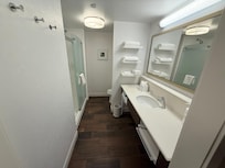 The bathroom was a nice size and plenty of space on the counter to put your things!