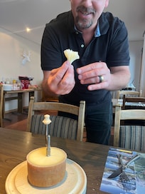 Dani giving me special cheese flower. Breakfast is amazing
