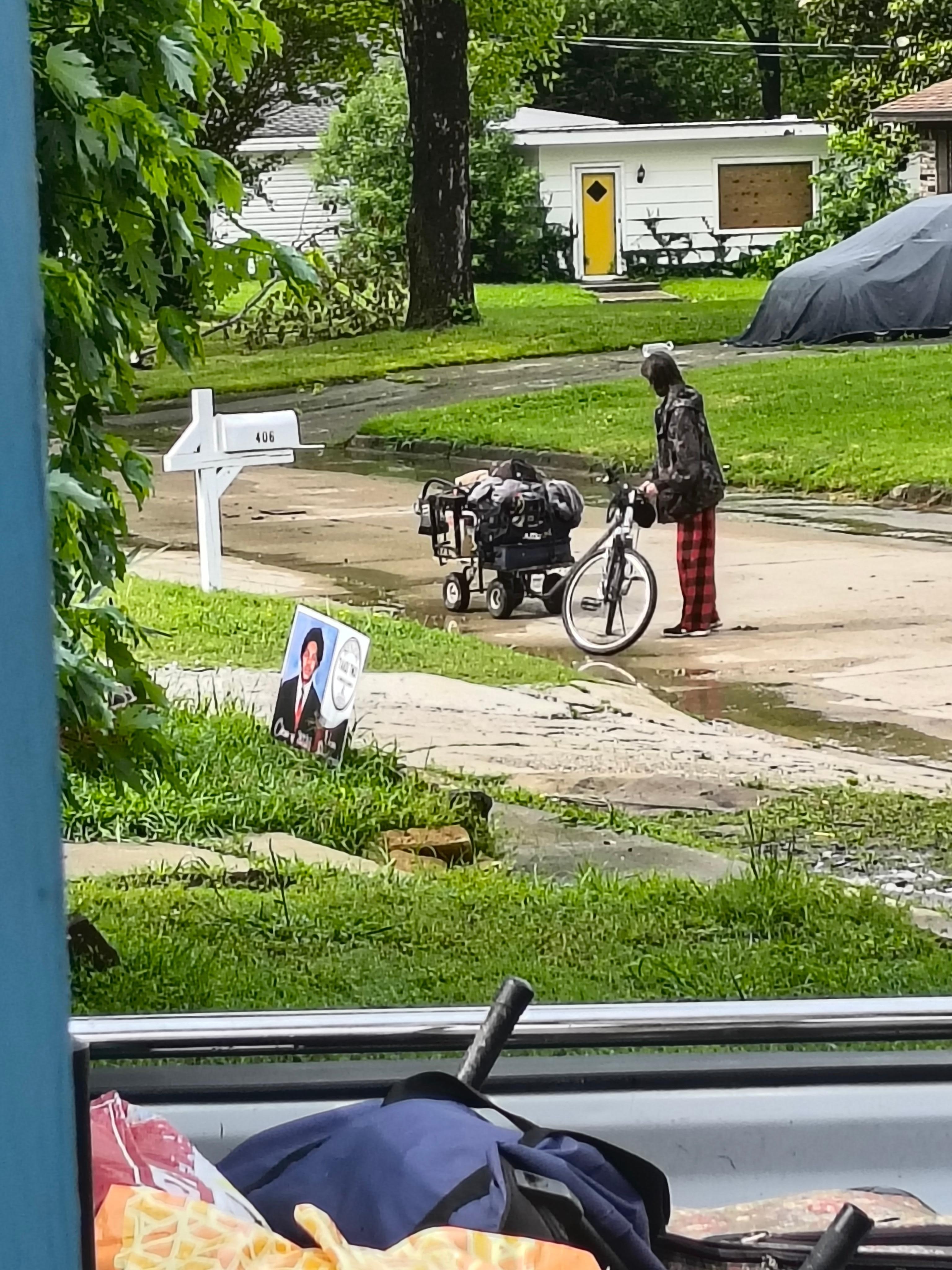 Homeless people outside hanging out