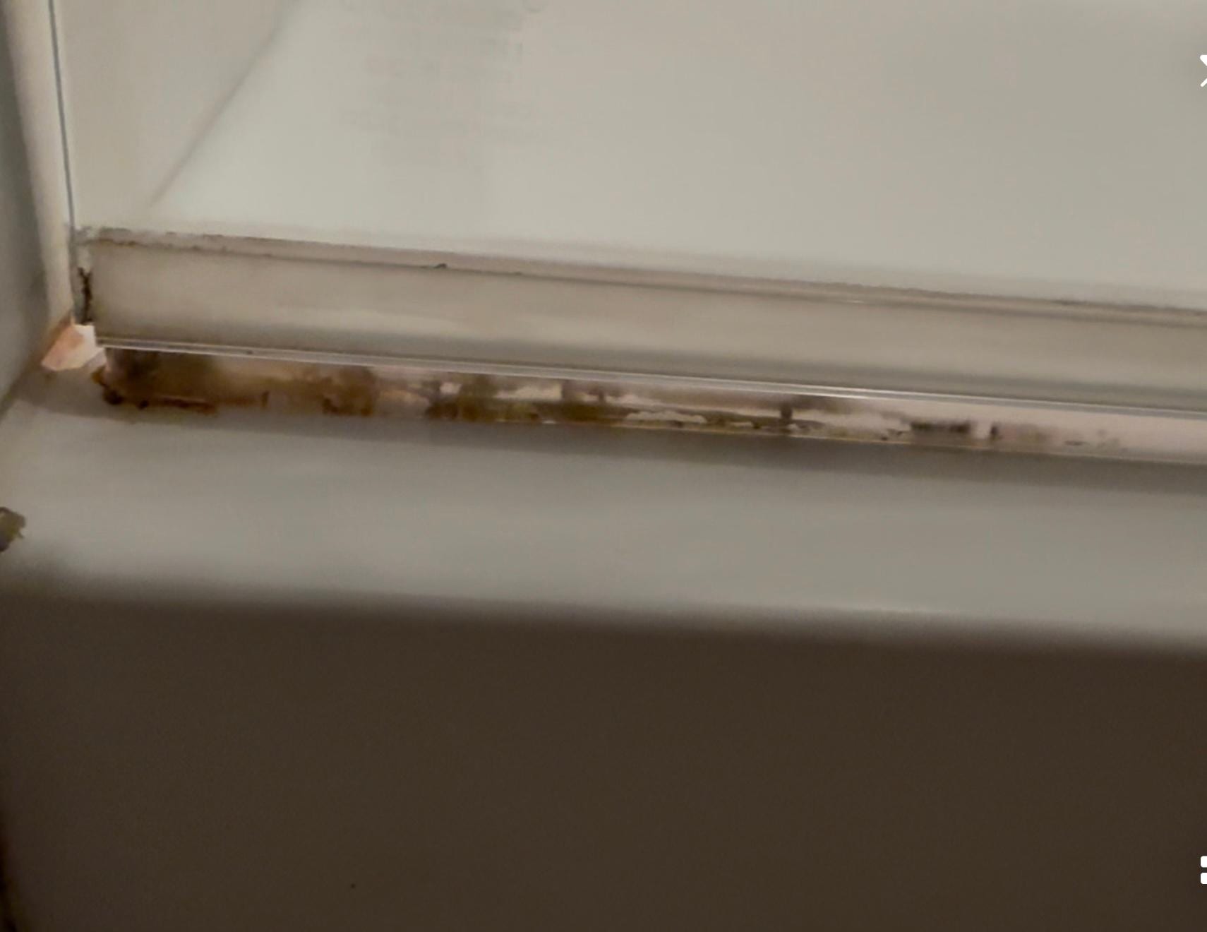 This is the bottom of the shower door. Absolutely disgusting! This is months of not cleaning properly 