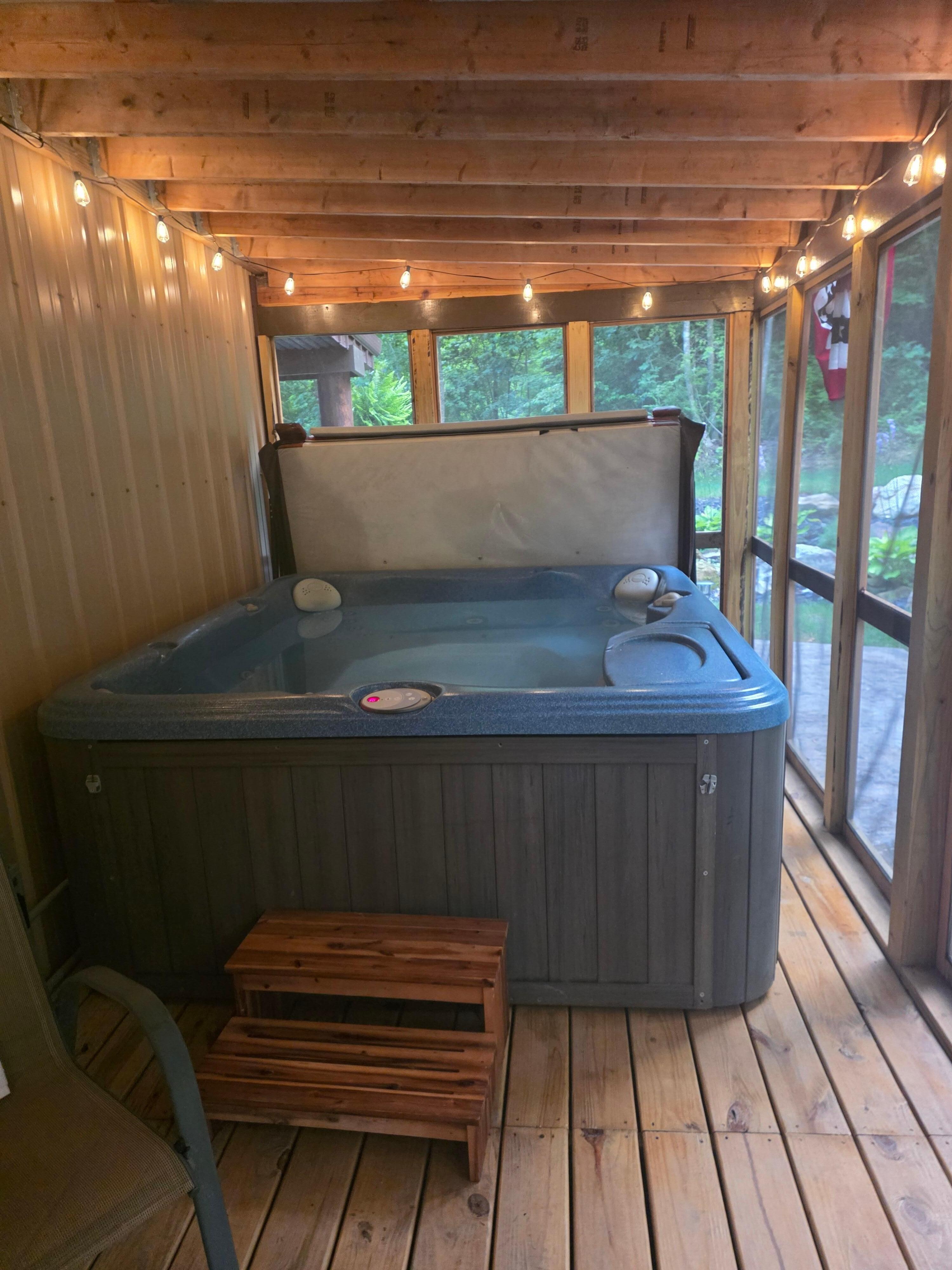 Hot tub on enclosed porch