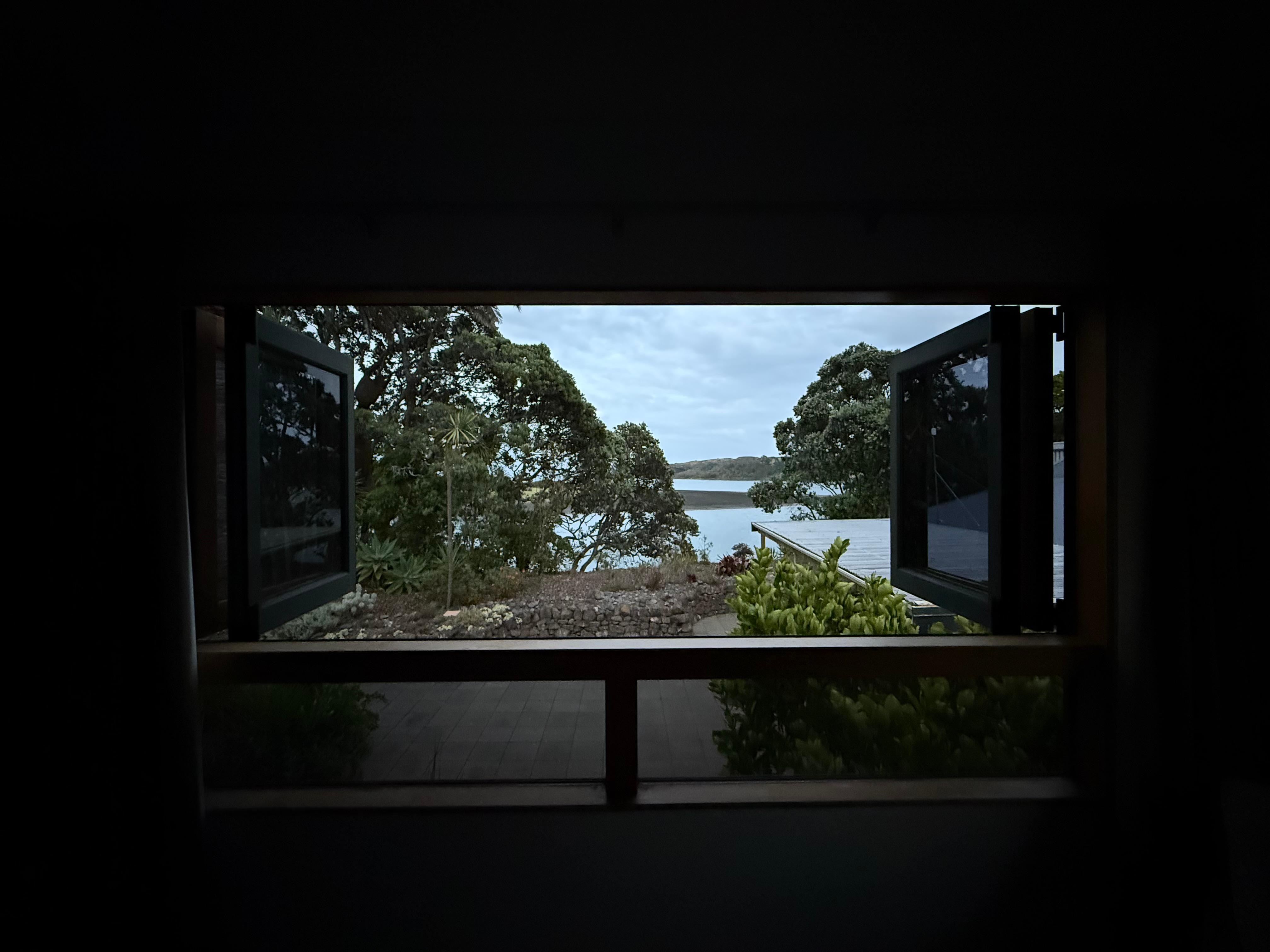 Accordion windows open wide for an unobstructed view and breeze