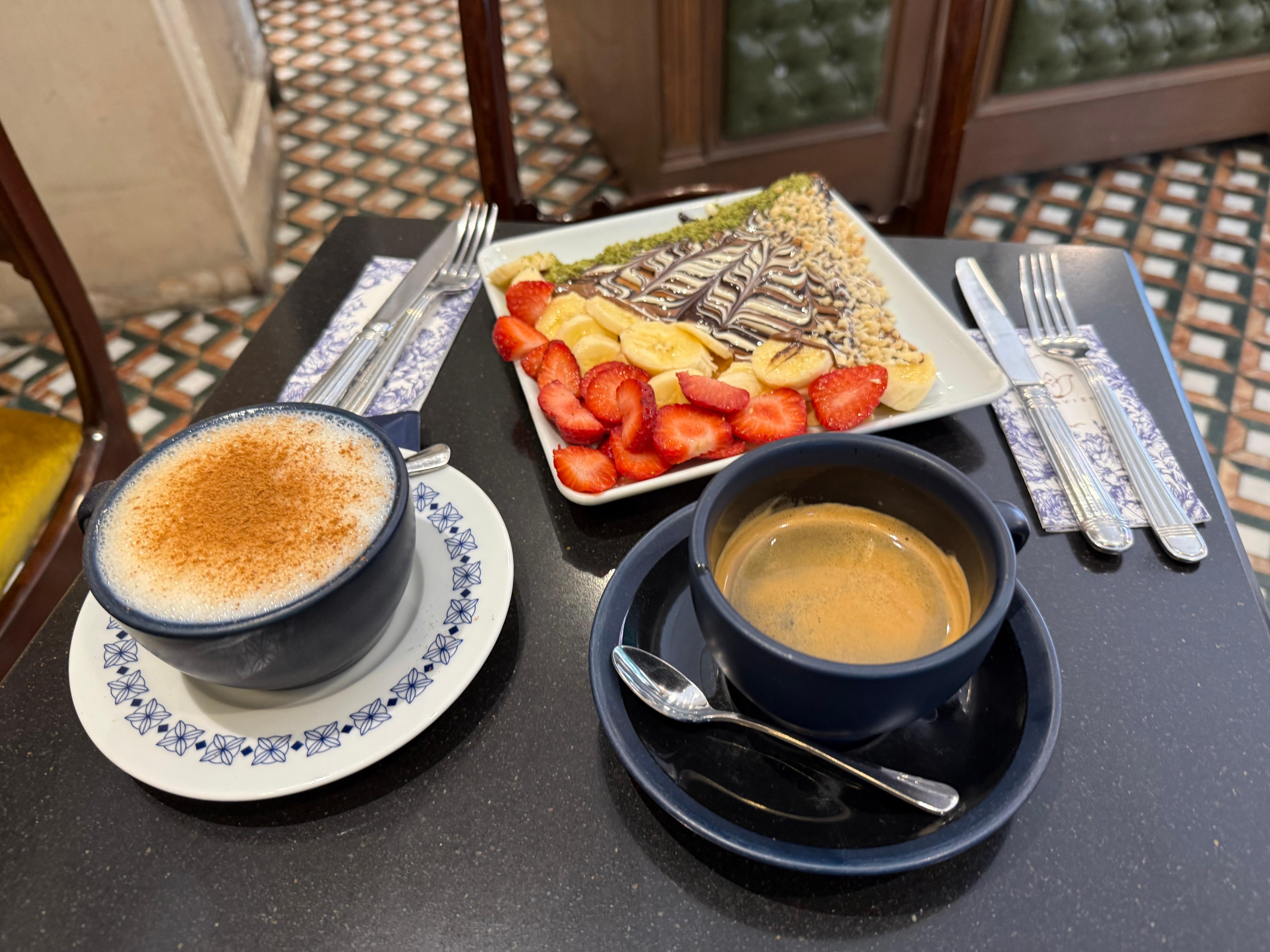 Chocolate Crepes at the end of the trolley away from the square.